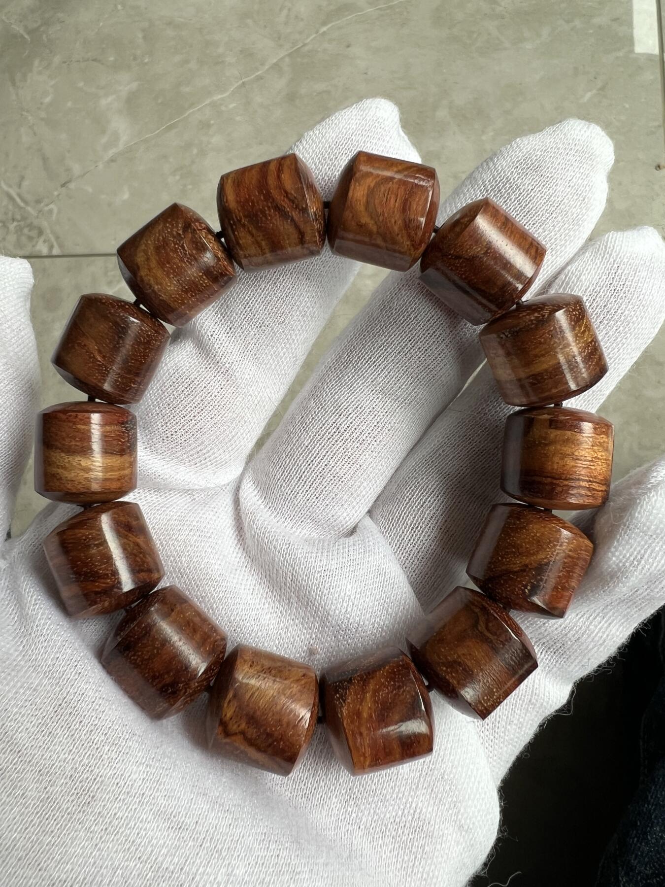 零元拍：海南黄花梨虎皮纹桶珠手串：15MM