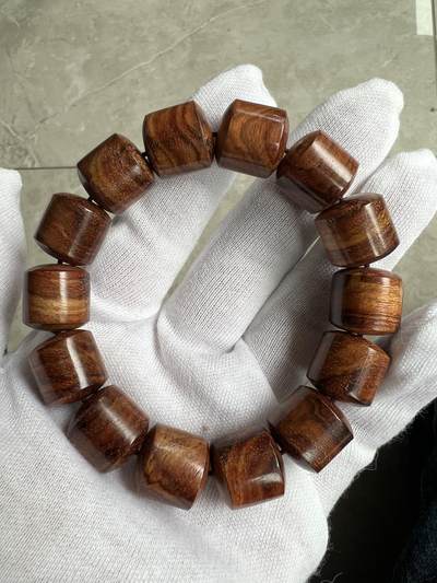 零元拍：海南黄花梨虎皮纹桶珠手串：15MM - 零元拍：海南黄花梨虎皮纹桶珠手串：15MM