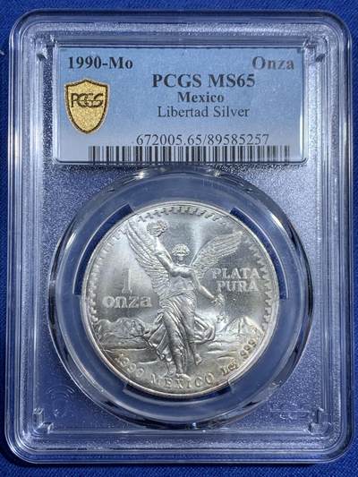 《竞宝斋》第470场 周日，周一，周二 3场连拍 （全场包邮）欢迎送拍 - PCGS MS65 墨西哥 1990年 1盎司 自由女神银币 世界主流投资银币之一 老版币面已绝版