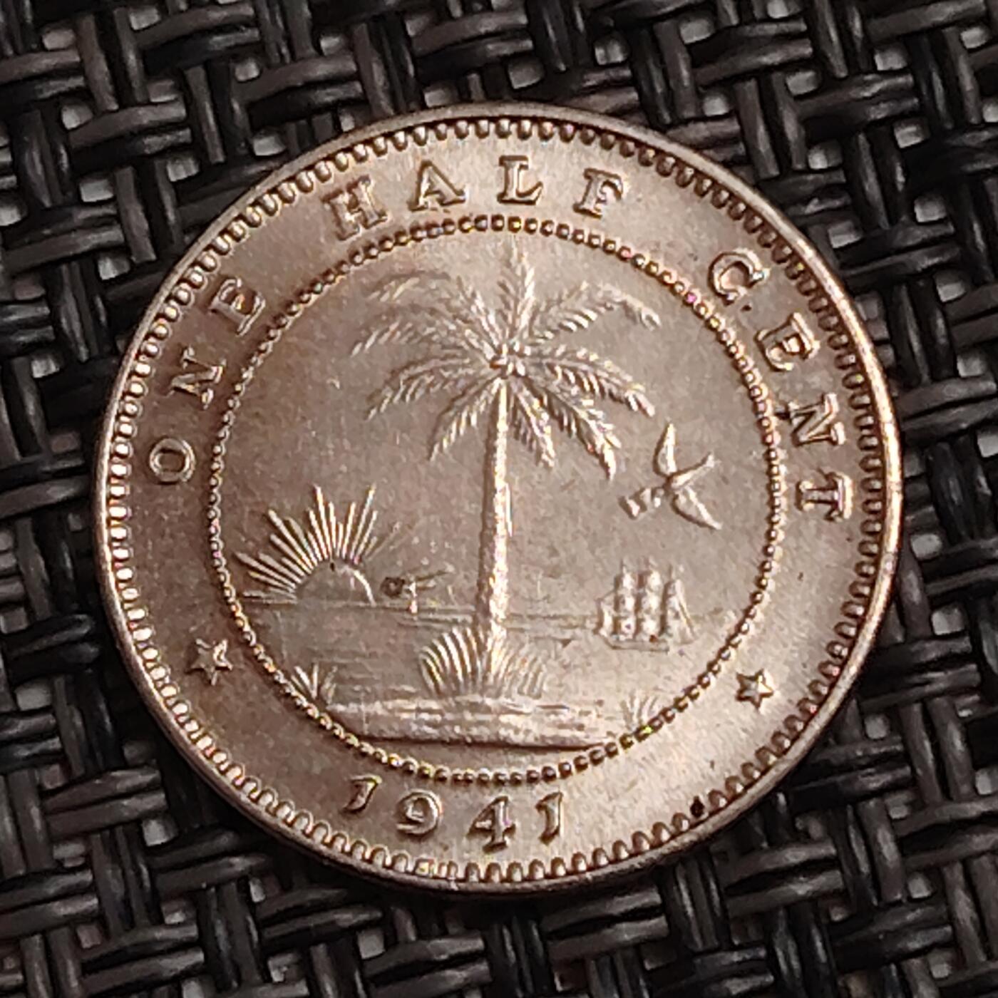 布加迪🐬～世界钱币(上海)🌾第 282 期 /  各国套币和散币 利比里亚🇱🇷 1941年 1/2分 原光好品