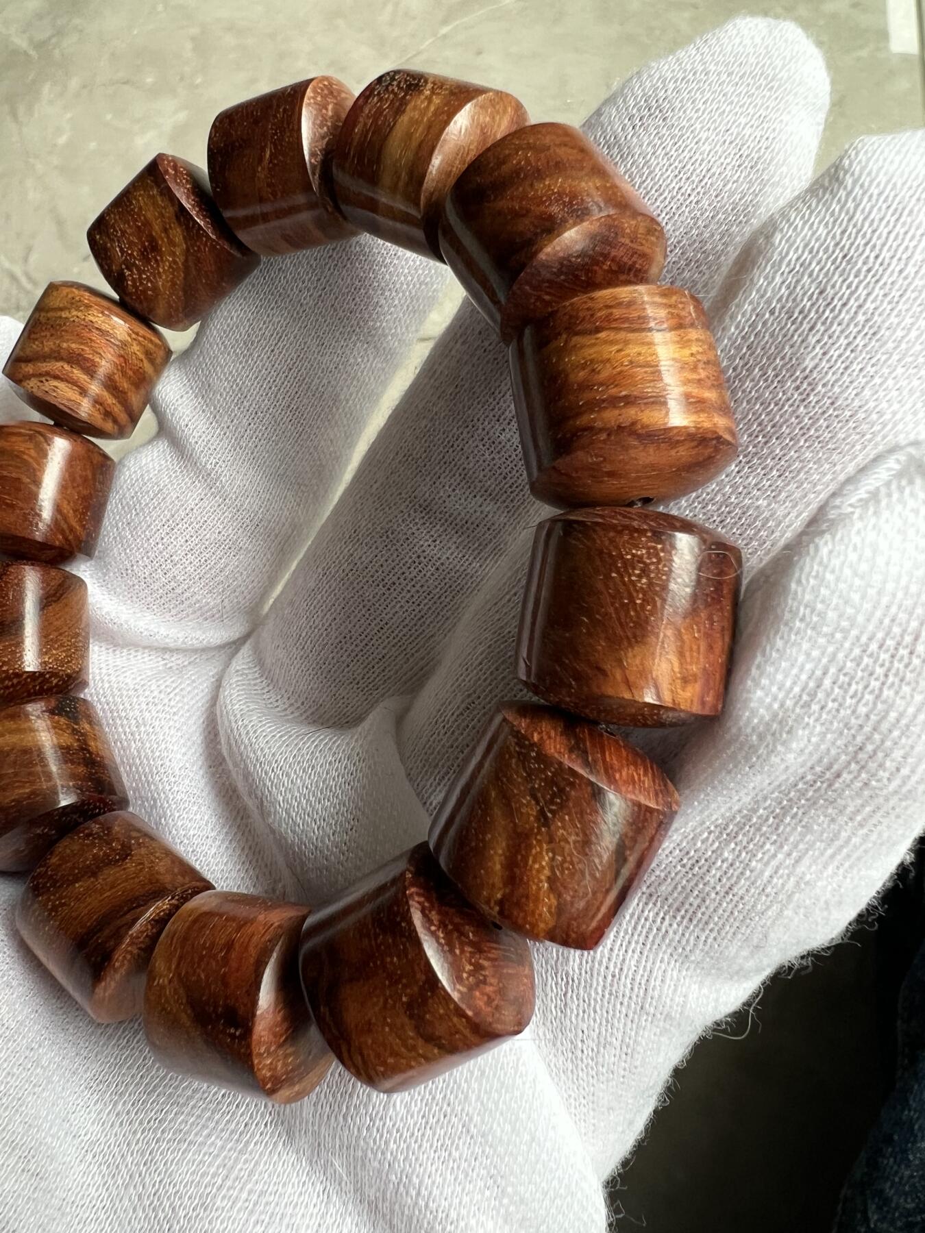 零元拍：海南黄花梨虎皮纹桶珠手串：15MM