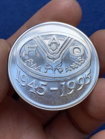 《竞宝斋》第470场 周日，周一，周二 3场连拍 （全场包邮）欢迎送拍 - 罗马尼亚1995年粮食与农业组织成立50周年纪念银币 925银 27.5克