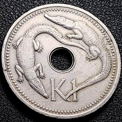 泉币菌-第210场-拍品多 请提前出价 - 1975年 鳄鱼 巴布亚新几内亚1中孔硬币 33mm 