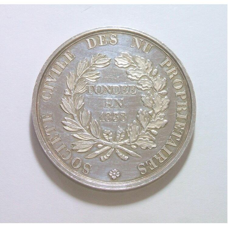 【银】法国1838年 女神坐像高浮雕精制大银章 40MM 38克