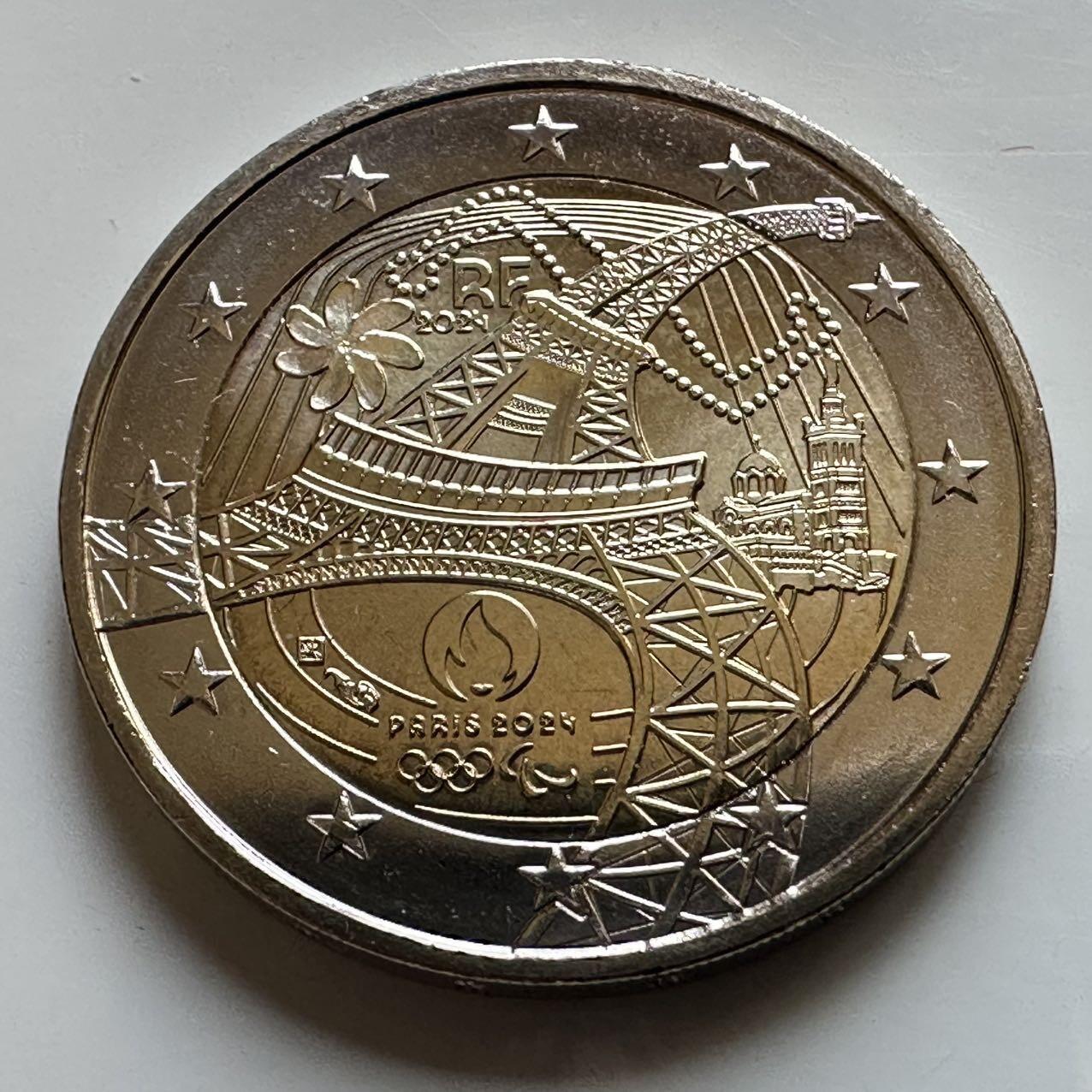 🌹外币初藏🌹🐯2026年第29场   欧元纪念币 接代拍 法国 2024年 巴黎奥运会与残奥会 2欧元双色纪念币