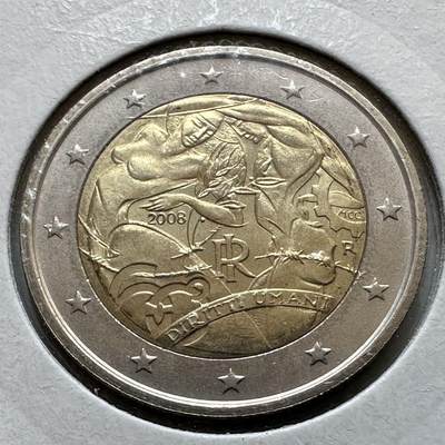 🌹外币初藏🌹🐯2026年第29场   欧元纪念币 接代拍 - 意大利 2008年 人权宣言60周年 2欧元双色纪念币