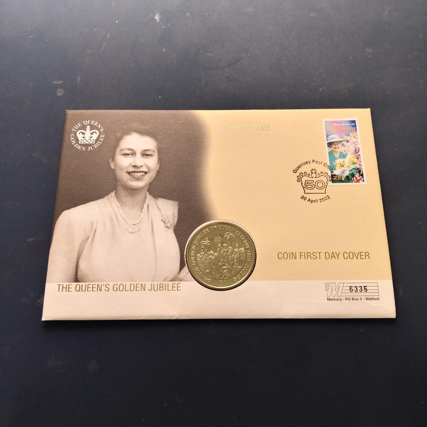 【全场包邮】纯粹捡漏拍513场 【邮币封】英属维尔京群岛2002年1元女王登基50周年克朗型纪念邮币封