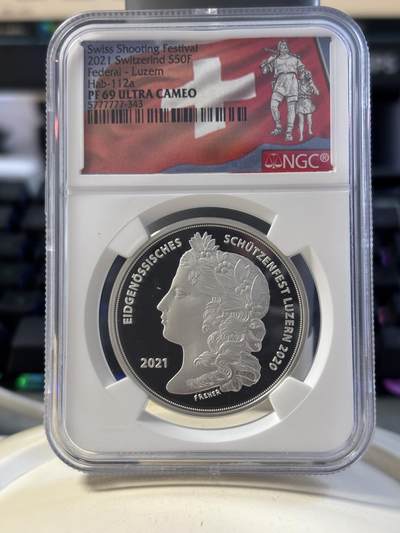 第193期拍卖 - 2021 年瑞士射击节 50 法郎纪念银币，NGC 评级 PF 69 ULTRA CAMEO，925银，25克，发行1000枚