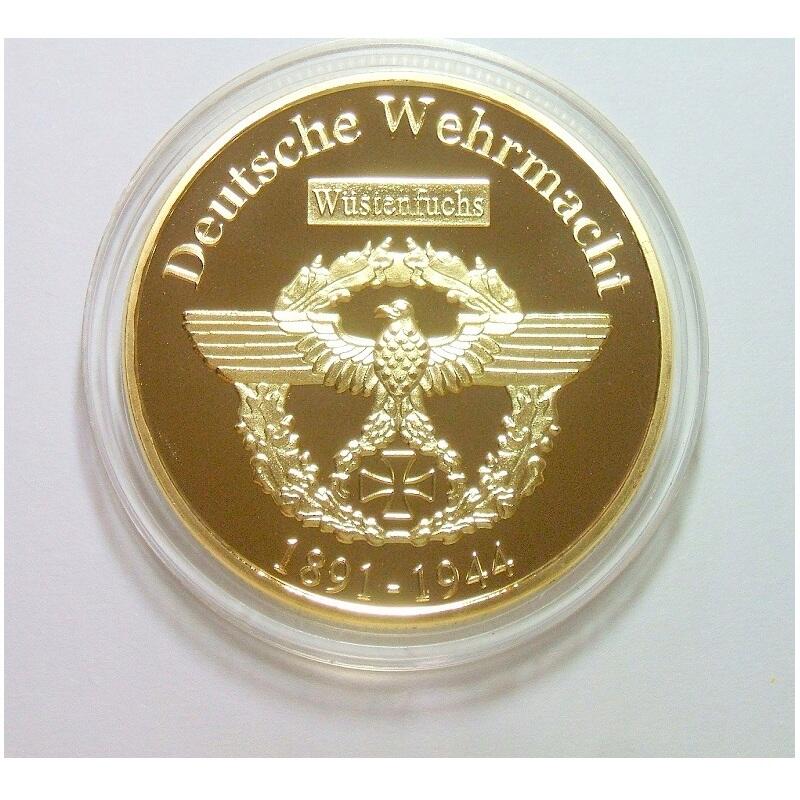 德国沙漠之狐隆美尔+鹰徽 高浮雕精制大镀金章 40MM