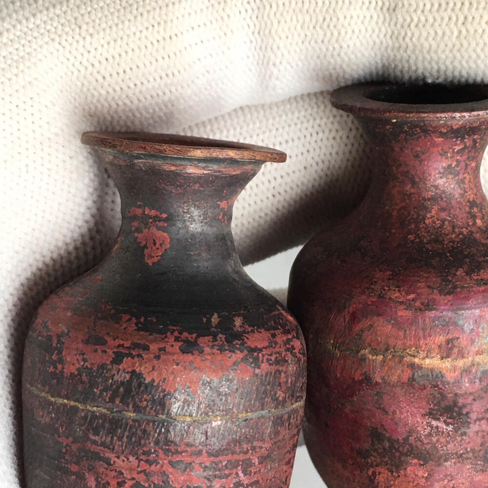        02c出口创汇时期紫铜小花瓶1对2个真品如图老铜器旧藏文玩艺术收藏