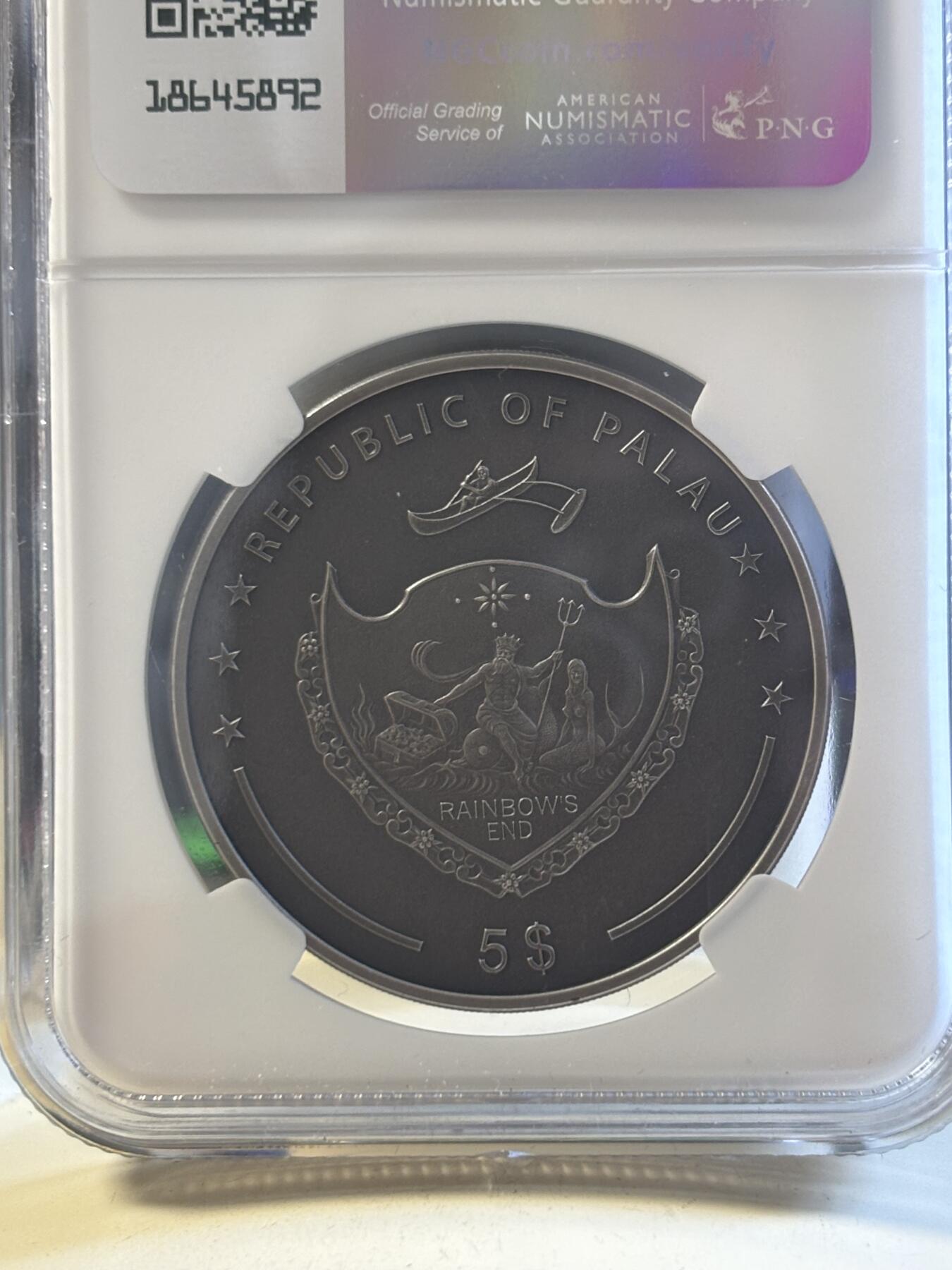 第194期拍卖 帕劳2024年扑克警卫镀金仿古浮雕银币NGC-MS70,9999银，1盎司，发行1111枚