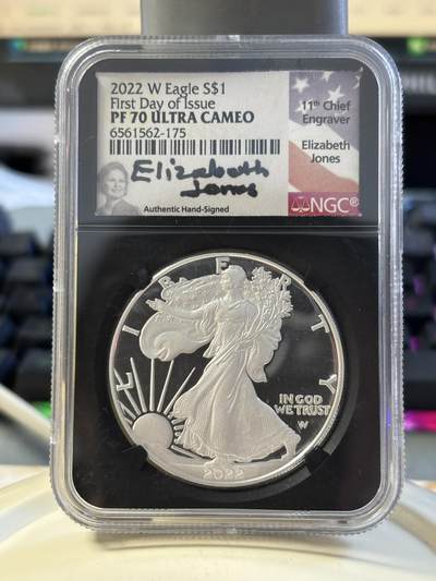 第193期拍卖 - 美国2022 年鹰洋 W 版 1 美元银币，NGC 评级 PF 70 ULTRA CAMEO，首日发行、Elizabeth Jones 签名版，1盎司，999银