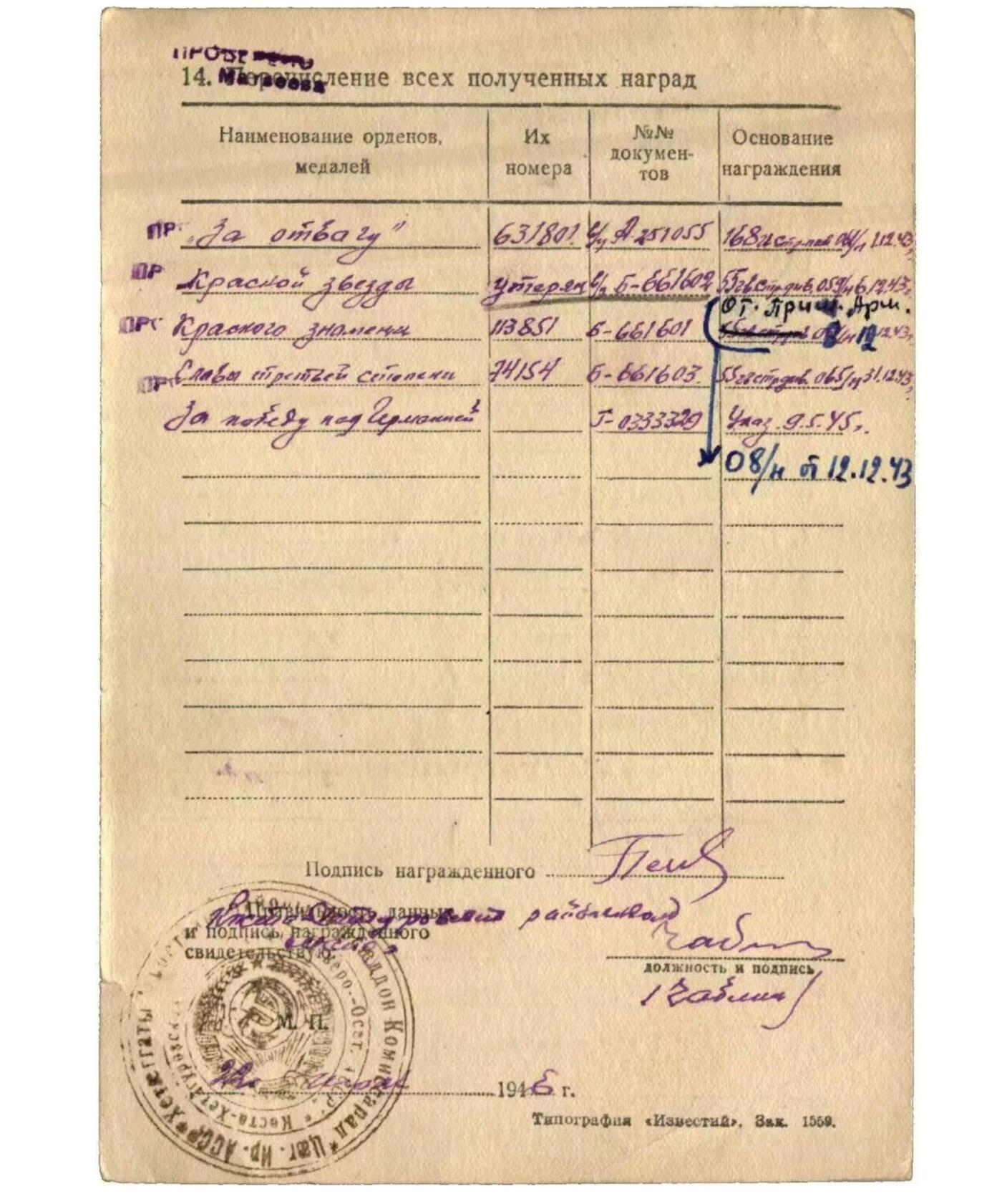各国勋章奖章拍卖第51期 苏联三级光荣勋章74154号，授予上士击杀37名德军，1943年年末生产颁发，极初期版本，非常稀有