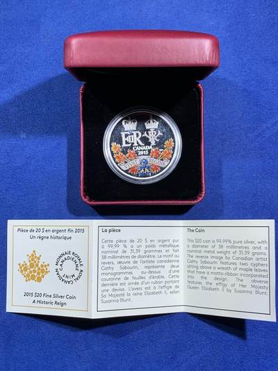 《竞宝斋》第470场 周日，周一，周二 3场连拍 （全场包邮）欢迎送拍 - 2015年加拿大皇家造币厂20加元银币（31.39克纯银），Historic Reign主题，带原盒和证书，发行量10000枚。