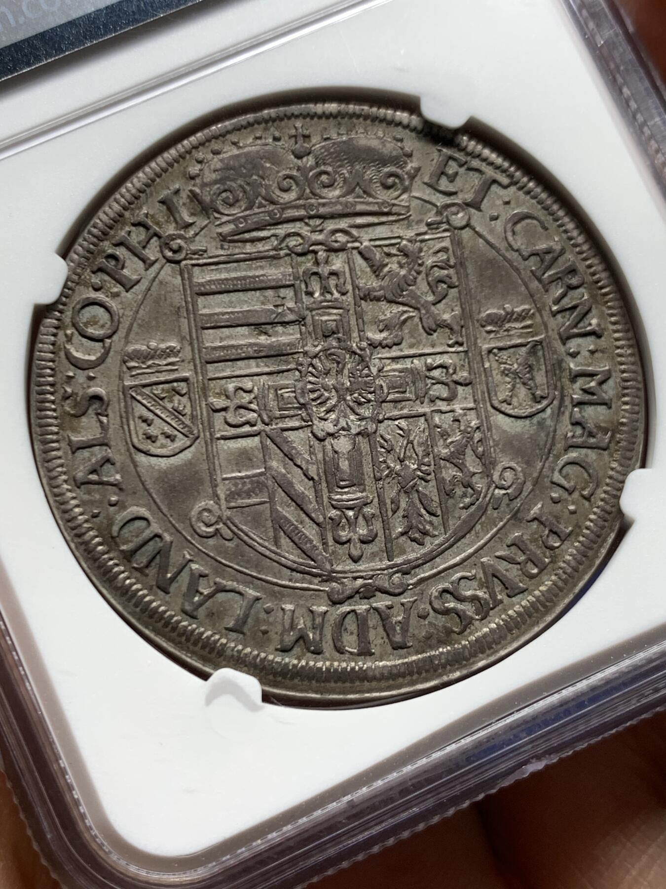 《竞宝斋》第470场 周日，周一，周二 3场连拍 （全场包邮）欢迎送拍 唯一冠军分 NGC AU58 德国 1615年 阿尔萨斯 马克西米利安三世 泰勒大银币 有分的只有2枚 不可错过的品种