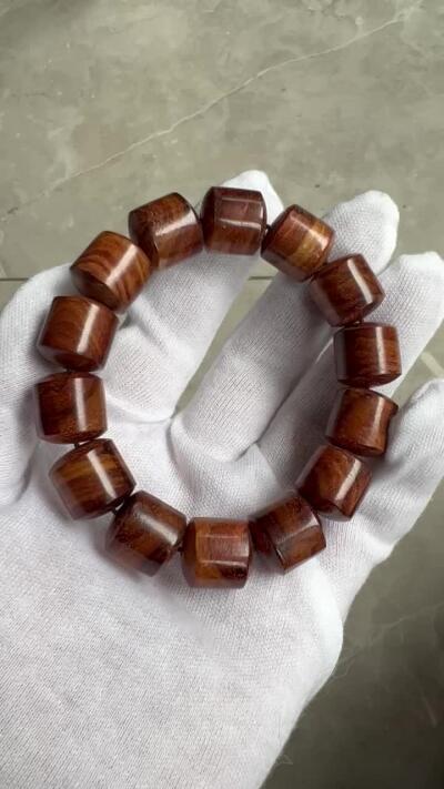 零元拍：海南黄花梨虎皮纹桶珠手串：15MM