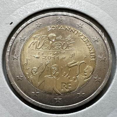 🌹外币初藏🌹🐯2026年第29场   欧元纪念币 接代拍 - 法国 2011年 音乐节30周年 2欧元双色纪念币