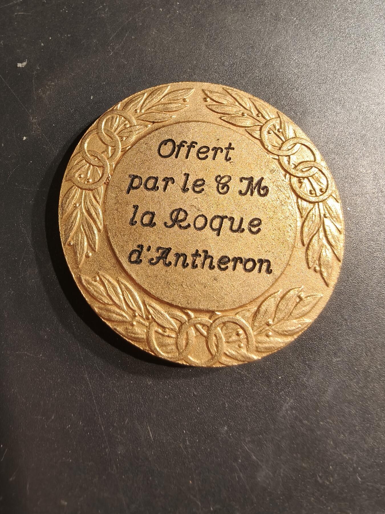 老王徽章第187期 法国乒乓球竞赛冠军镀金大铜章    直径50mm     重量58.6g