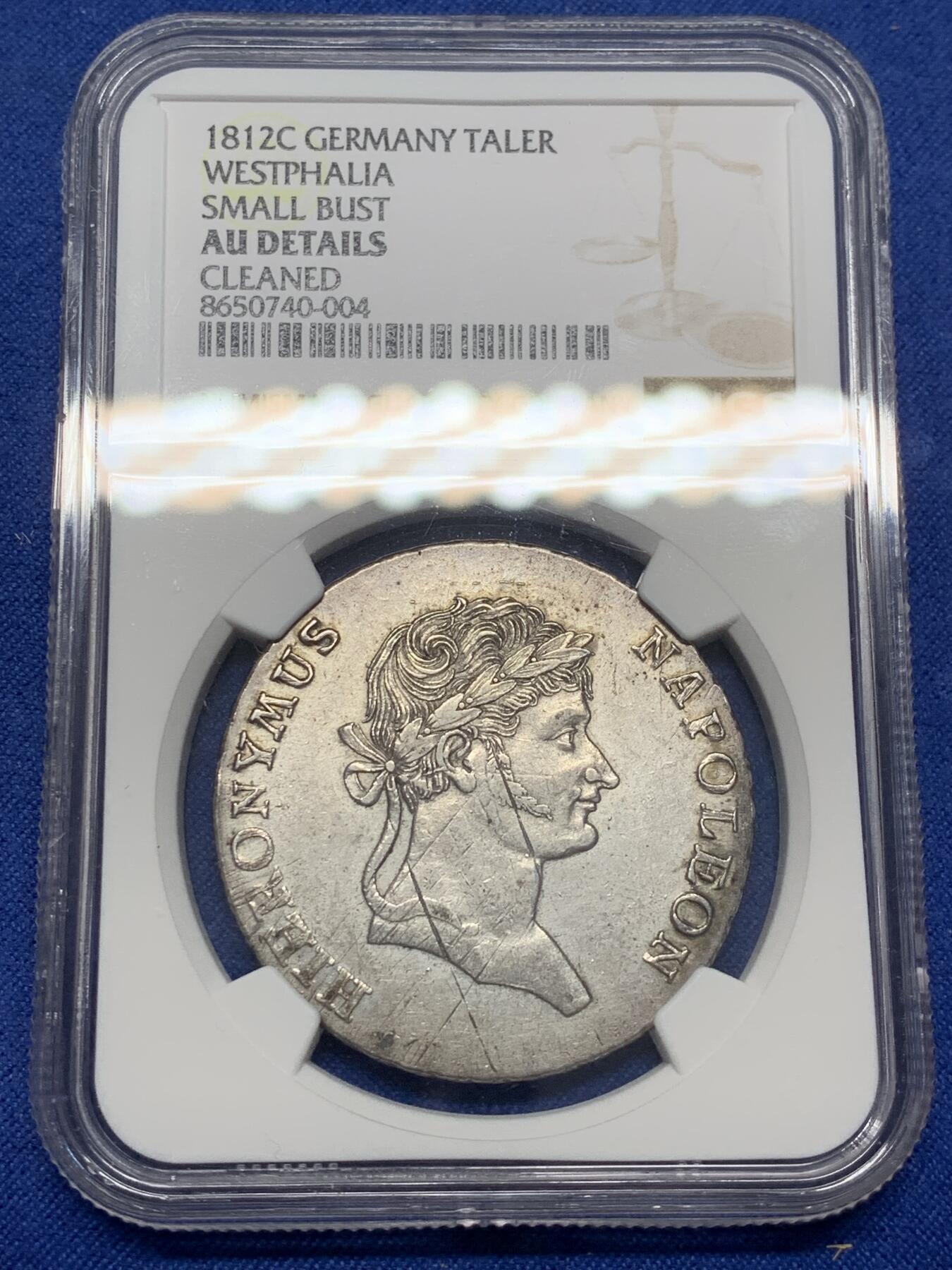 《竞宝斋》第470场 周日，周一，周二 3场连拍 （全场包邮）欢迎送拍 NGC AUD 德国1812年威斯特伐利亚热罗姆·拿破仑泰勒银币