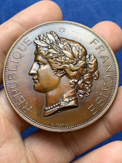 《竞宝斋》第470场 周日，周一，周二 3场连拍 （全场包邮）欢迎送拍 - 法国谷物女神头像铜章 67.2克 50.2mm 丰饶角铜标