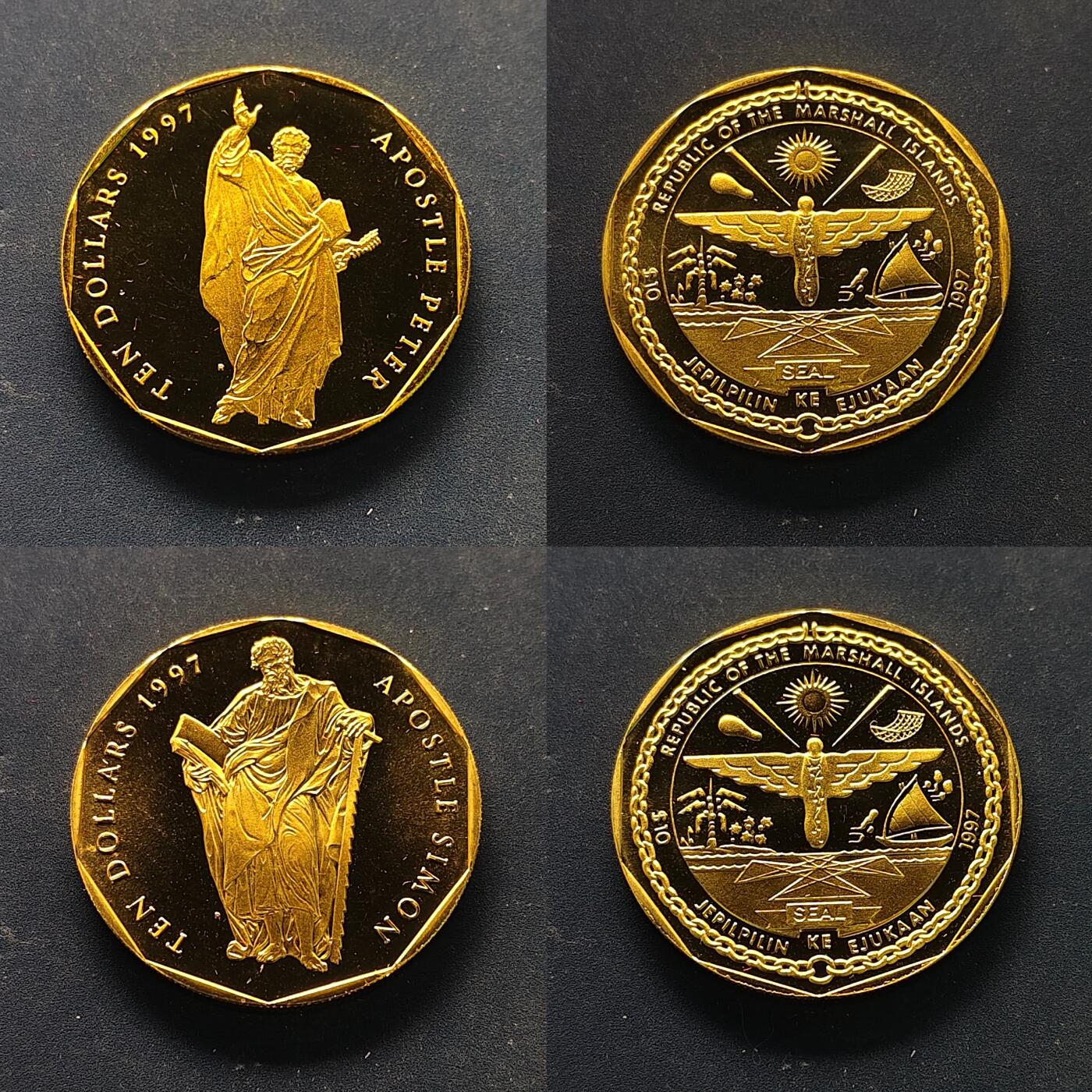 【全场包邮】纯粹捡漏拍513场 马绍尔群岛1997年10元耶稣十二使徒PL纪念币12枚全套-盒证全