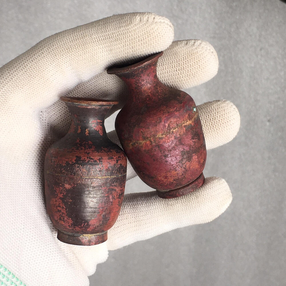        02c出口创汇时期紫铜小花瓶1对2个真品如图老铜器旧藏文玩艺术收藏