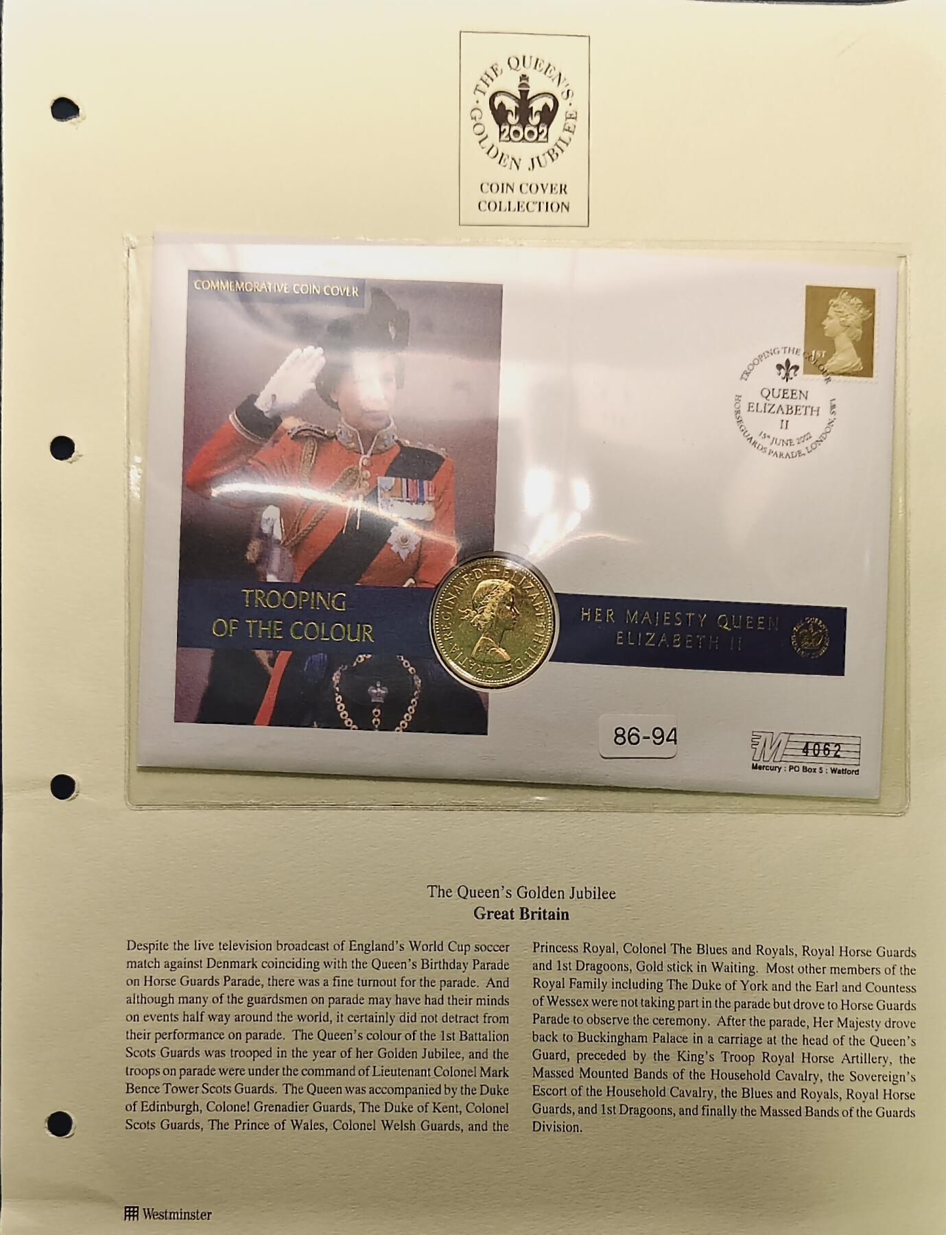 【全场包邮】纯粹捡漏拍513场 【邮币封】英国2002年女王登基金禧年（50周年）镀金便士纪念邮币封