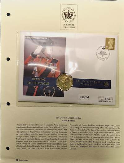 【全场包邮】纯粹捡漏拍513场 - 【邮币封】英国2002年女王登基金禧年（50周年）镀金便士纪念邮币封