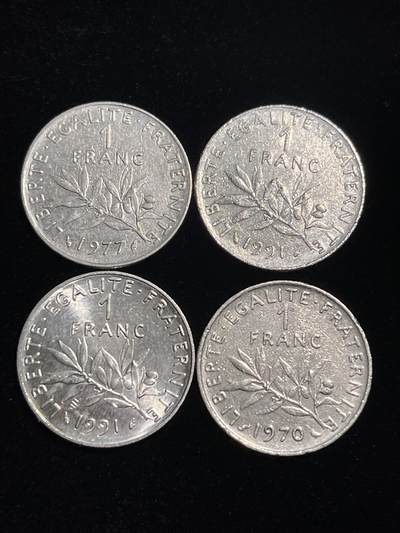 🪙北京琉璃厂-京城古泉汇🪙春季钱币邮票杂项专场拍卖-第一期 - 法国🇫🇷1法郎硬币 一组 4枚