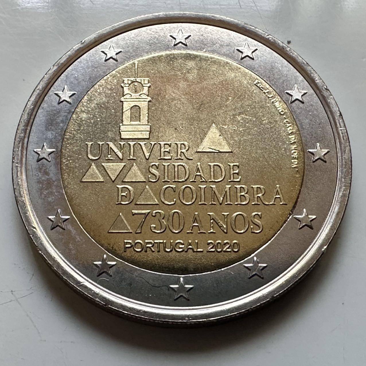 🌹外币初藏🌹🐯2026年第29场   欧元纪念币 接代拍 葡萄牙 2020年 科英布拉大学建校730周年 2欧元双色纪念币