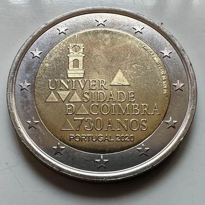 🌹外币初藏🌹🐯2026年第29场   欧元纪念币 接代拍 - 葡萄牙 2020年 科英布拉大学建校730周年 2欧元双色纪念币