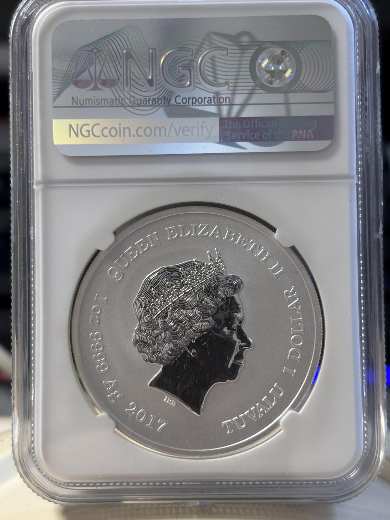 第194期拍卖 图瓦卢2017漫威超级英雄蜘蛛侠纪念银币NGC-MS70，9999银，1盎司，发行50000枚