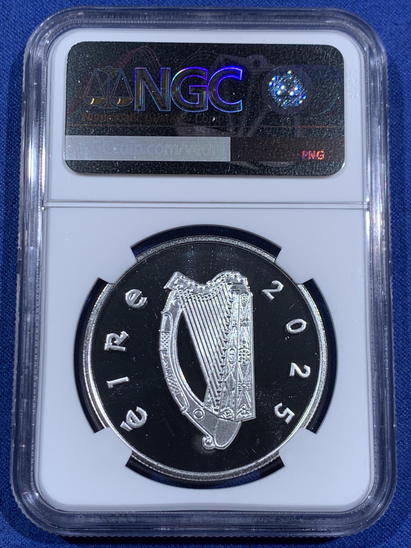 《竞宝斋》第470场 周日，周一，周二 3场连拍 （全场包邮）欢迎送拍 NGC PF69UC 爱尔兰2025年丹尼尔.奥康奈尔诞辰250周年15欧元精制纪念银币（28.28克重，925银，币径38.61MM，限量发行3千枚，盒证齐全）