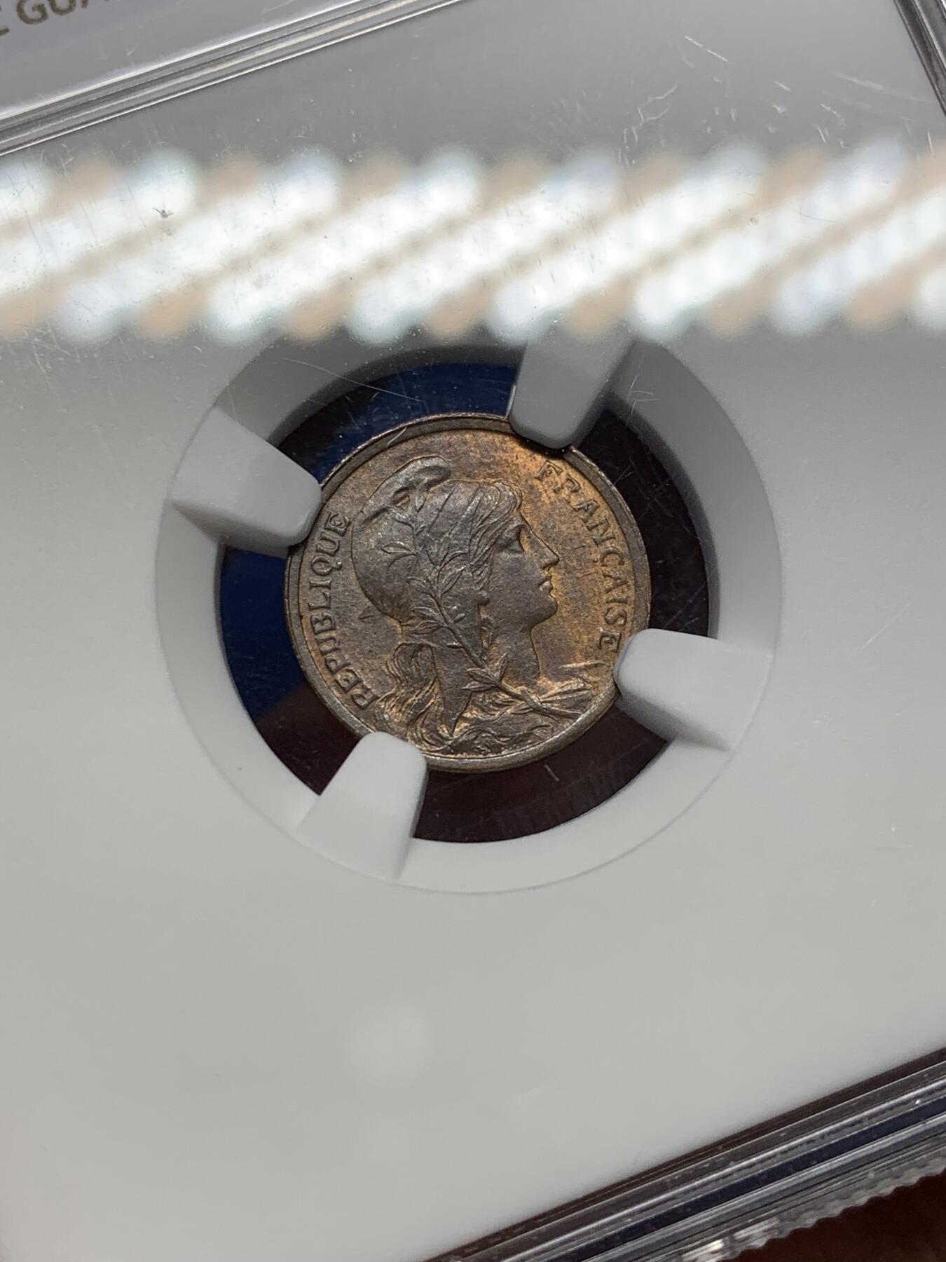 《竞宝斋》第470场 周日，周一，周二 3场连拍 （全场包邮）欢迎送拍 NGC MS64RB 法国1911年1分铜币 经典女神图案 冠军分