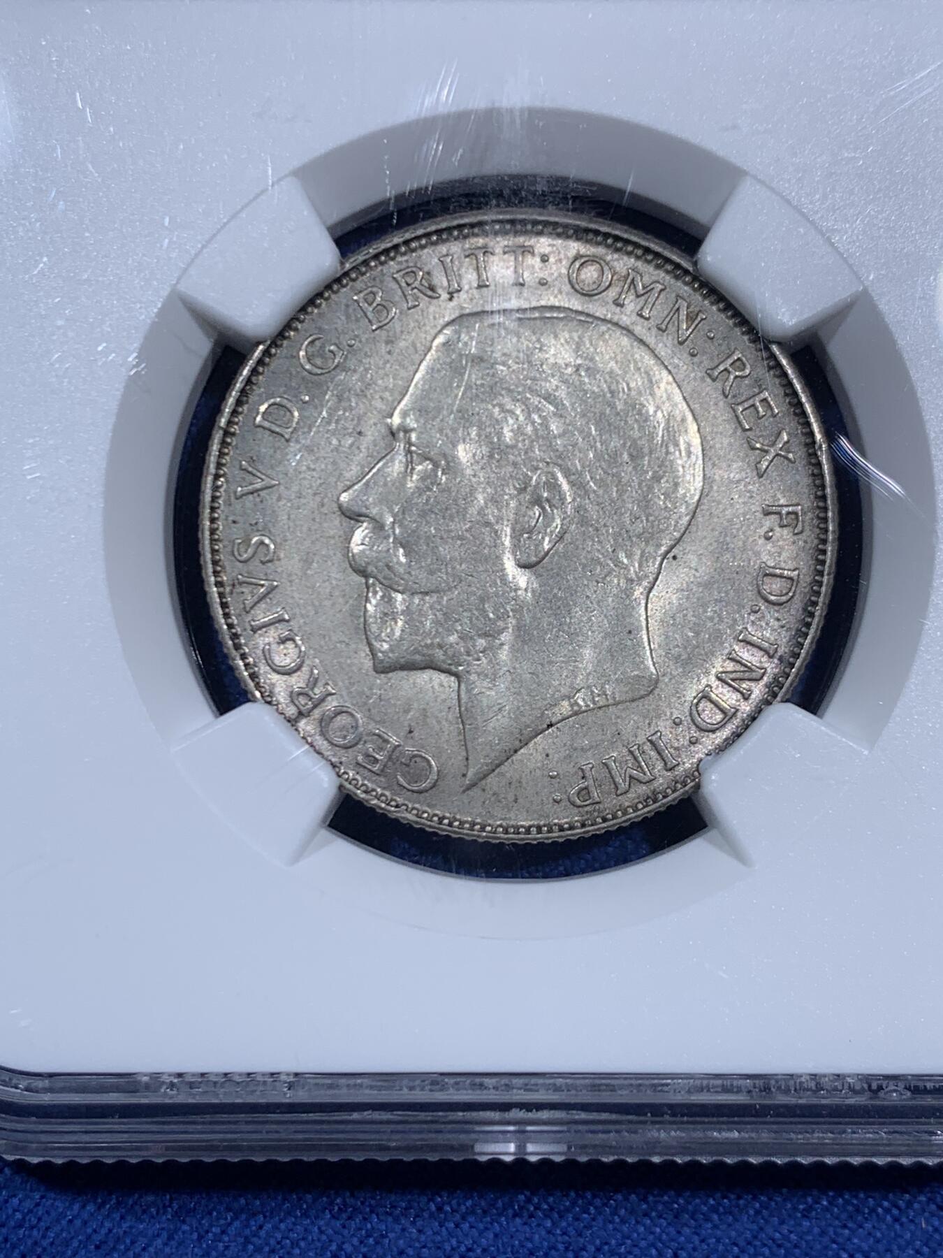 《竞宝斋》第470场 周日，周一，周二 3场连拍 （全场包邮）欢迎送拍 NGC MS64 英国1926年乔治五世流通版1福林银币，1福林=2先令。原色银光，状态舒服。流通充分的品种，高分很难得，更高仅有4枚，乔五流通凑套必备。克书价同分175美元