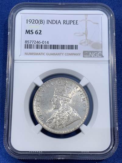 《竞宝斋》第470场 周日，周一，周二 3场连拍 （全场包邮）欢迎送拍 - NGC MS62 英属印度1920年乔治五世1卢比银币