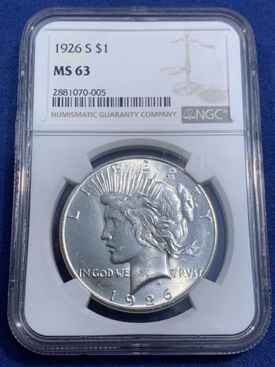 《竞宝斋》第470场 周日，周一，周二 3场连拍 （全场包邮）欢迎送拍 - NGC MS63 美国 1926 S 和平银元 少见年份版别 转光犀利 打制精细 值得收藏