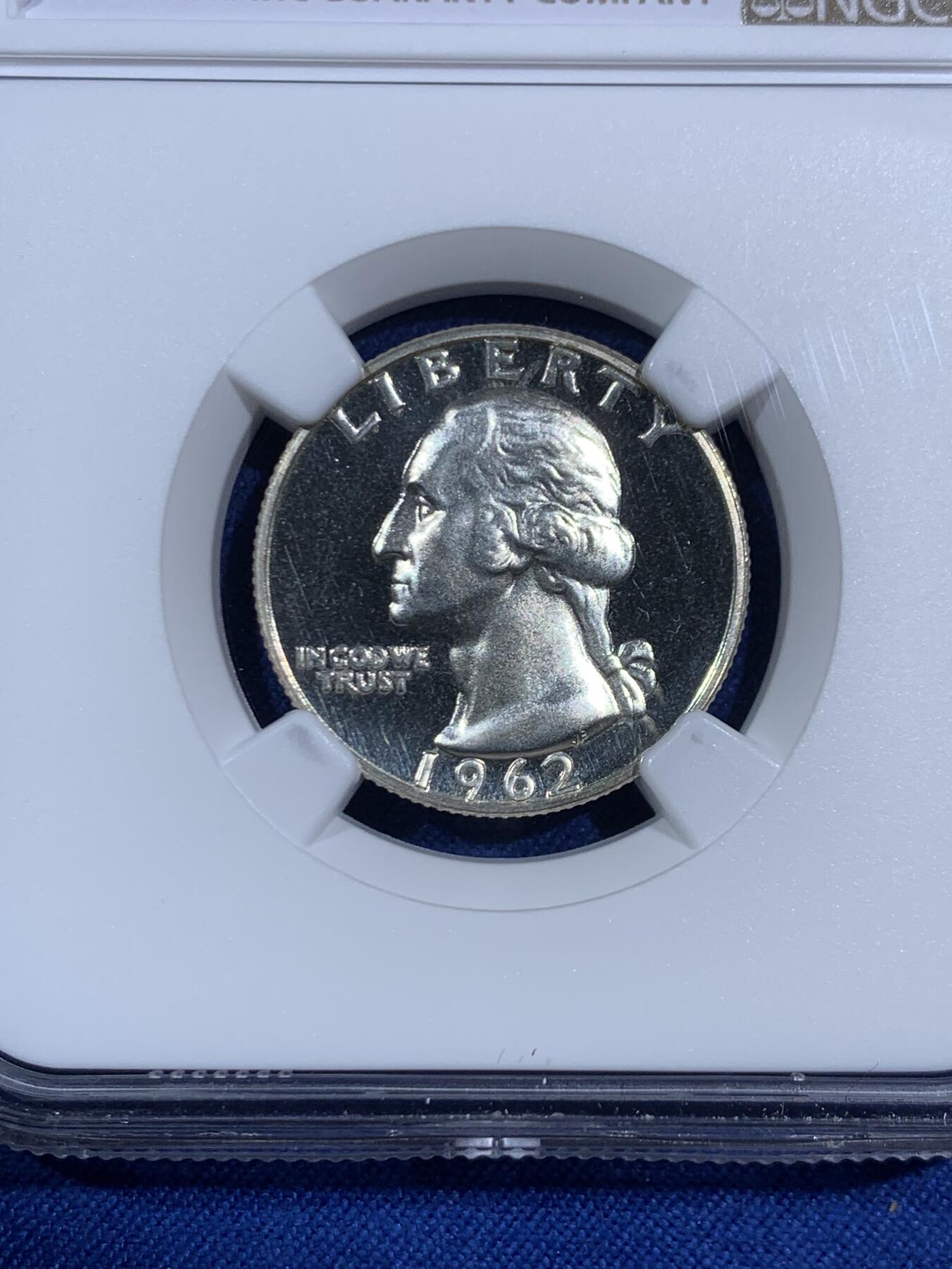 《竞宝斋》第470场 周日，周一，周二 3场连拍 （全场包邮）欢迎送拍 NGC PF68CAMEO 美国1962年华盛顿25分银币 少见精制版本 较少的年份