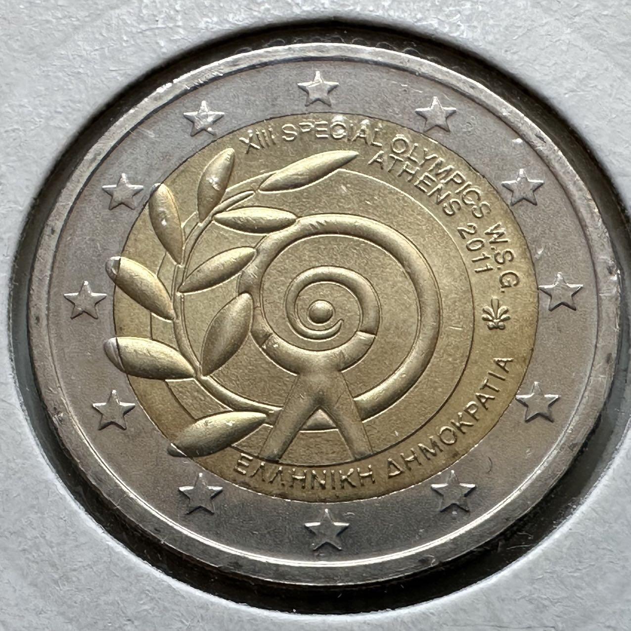 🌹外币初藏🌹🐯2026年第29场   欧元纪念币 接代拍 希腊 2011年 雅典特奥会 2欧元双色纪念币