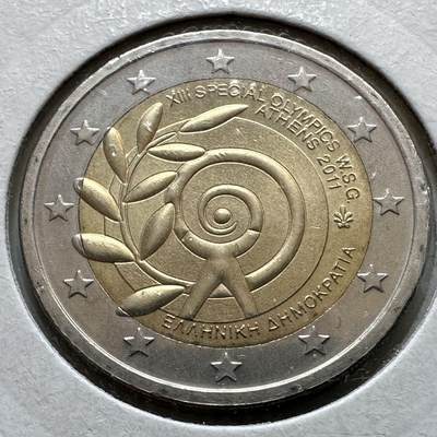 🌹外币初藏🌹🐯2026年第29场   欧元纪念币 接代拍 - 希腊 2011年 雅典特奥会 2欧元双色纪念币