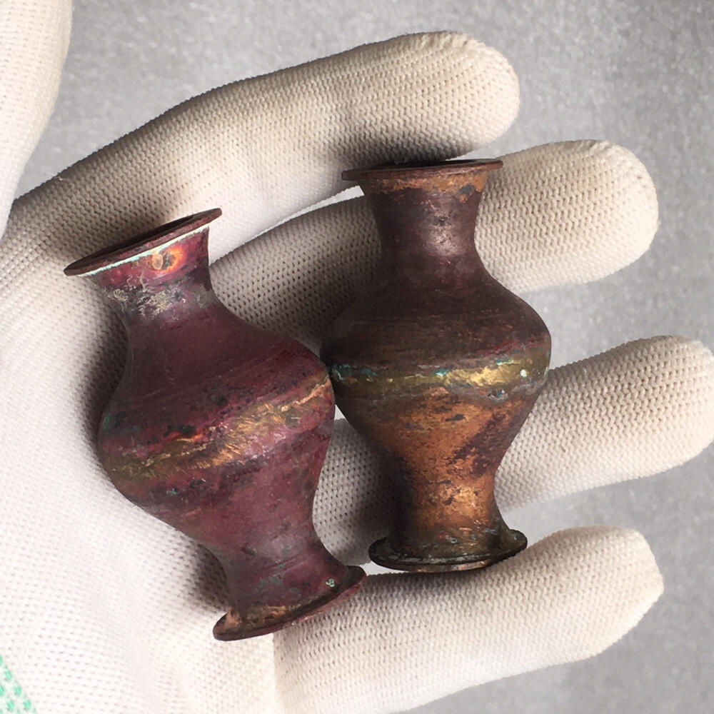       01c出口创汇时期紫铜小花瓶1对2个真品如图老铜器旧藏文玩艺术收藏