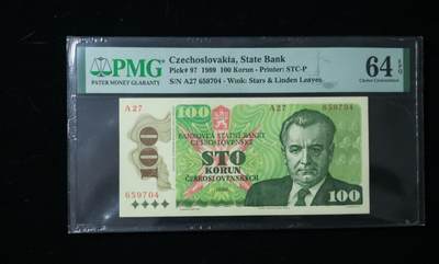200多张爱藏和PMG一起出，不单出，总价放在最后 - 1989年捷克斯洛伐克100克朗