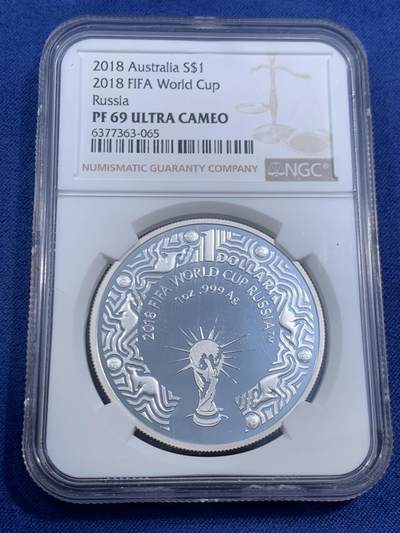《竞宝斋》第470场 周日，周一，周二 3场连拍 （全场包邮）欢迎送拍 - NGC PF69UC 2018年澳大利亚为俄罗斯世界杯发行的1元精制银币 1盎司31.1克999银