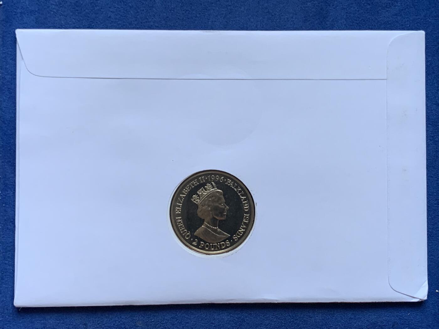 《竞宝斋》第470场 周日，周一，周二 3场连拍 （全场包邮）欢迎送拍 英属福克兰群岛1996年亨利八世2镑纪念币，邮币封