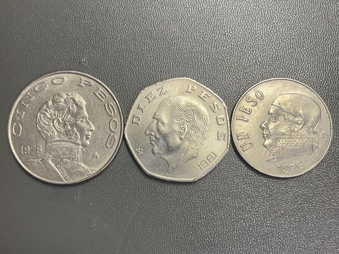 回流0315 墨西哥合众国流通硬币，属于1970–1980年代的“英雄人物系列”，正面为墨西哥独立战争与革命领袖，背面是经典的墨西哥国徽（鹰蛇仙人掌图案）