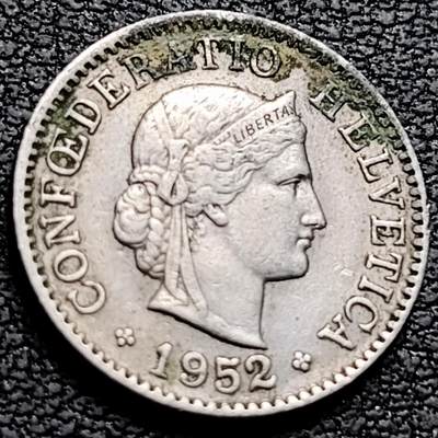 泉币菌-第210场-拍品多 请提前出价 - 高币值 百年延续 女神 瑞士1952年 5分銅镍硬币 