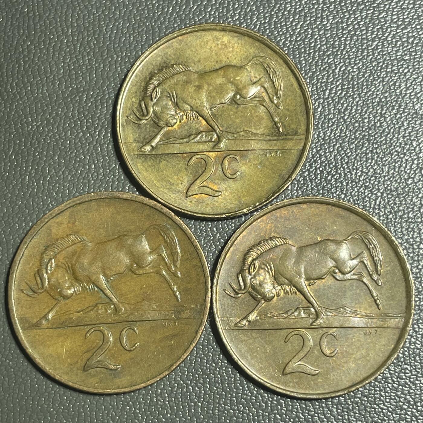 回流0315 南非1976、1982、1983年不同版本2分铜币 蓝角马
