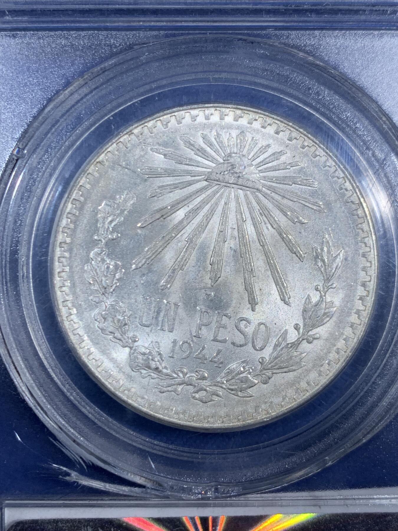 《竞宝斋》第470场 周日，周一，周二 3场连拍 （全场包邮）欢迎送拍 公博 MS66 墨西哥1944年1比索鹰洋银币