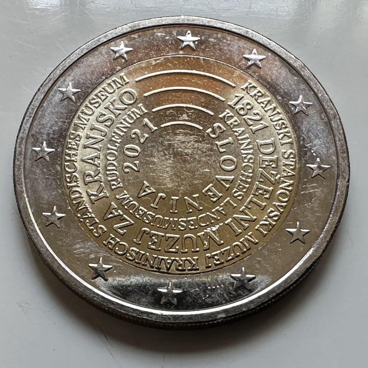 🌹外币初藏🌹🐯2026年第29场   欧元纪念币 接代拍 斯洛文尼亚 2021年 克拉尼博物馆成立200周年 2欧元双色纪念币