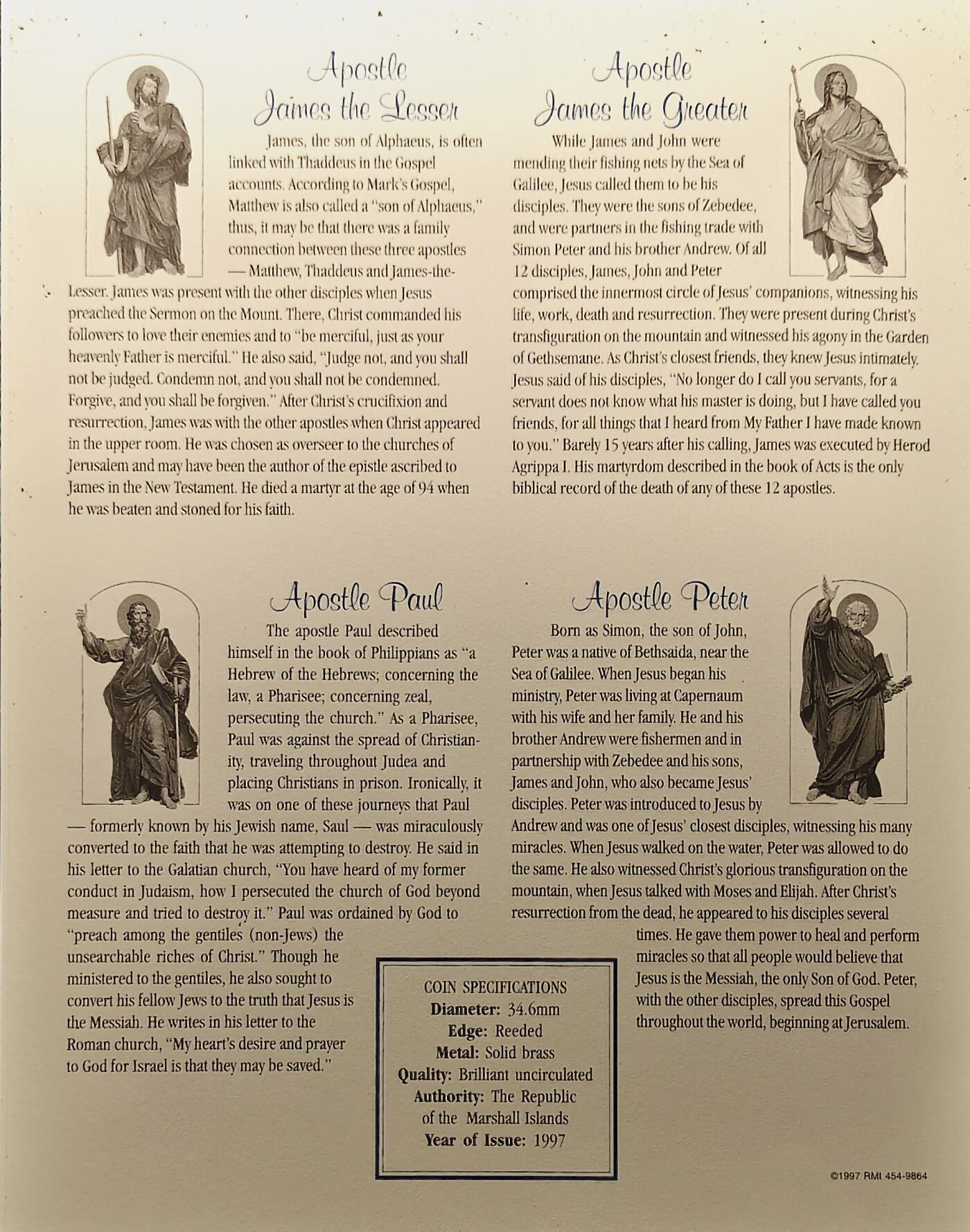 【全场包邮】纯粹捡漏拍513场 马绍尔群岛1997年10元耶稣十二使徒PL纪念币12枚全套-盒证全